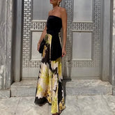 LIZAKOSHT  -  Women One Shoulder Tube Tops Blouse with Long Skirts Suit Temperament Outfits Elegant Floral Print Pleat Banquet Dress Set